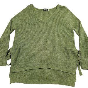 Fab'rik Womens M‎ Sweater Wool Blend Green Hi-Low Side Tie Cozy